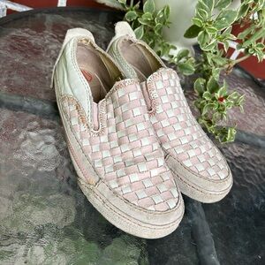 Replay | white and pink checkered leather slip on sneaker shoes | size 6.5